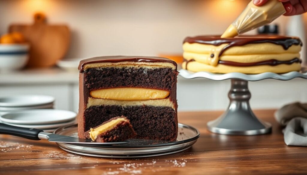 boston cream cake assembly