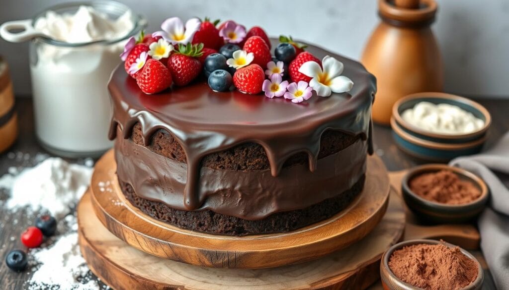 Decorated Kefir Chocolate Cake