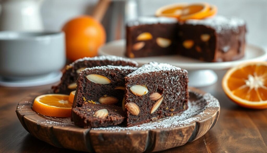 chocolate orange almond cake slice