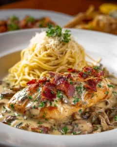 Cheesecake Factory Chicken Riesling dish served with creamy sauce and vegetables