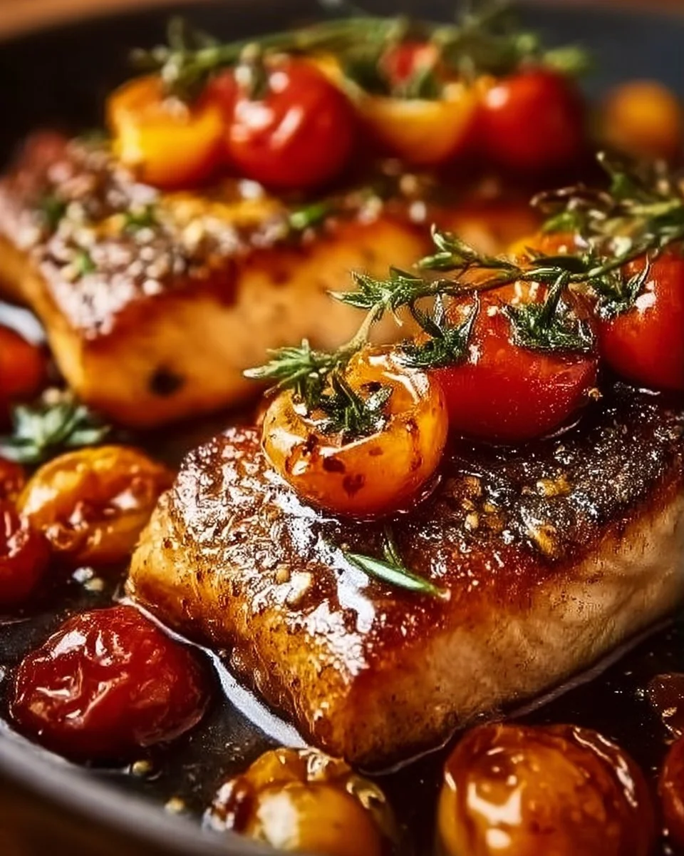 Delicious Mediterranean baked fish served with herbs and vegetables