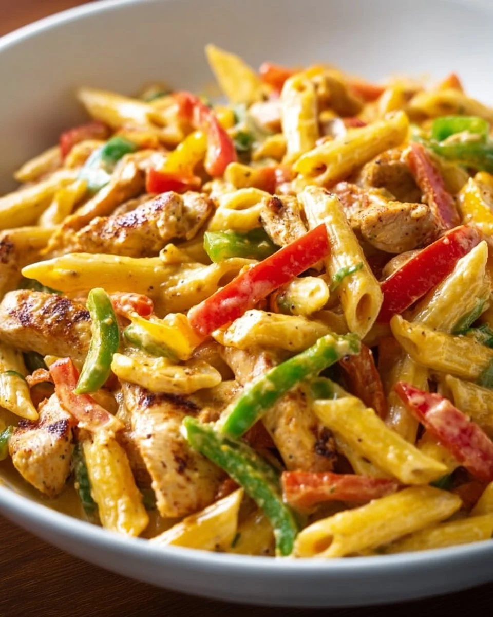 Delicious Chicken Fajita Pasta with colorful peppers and spices